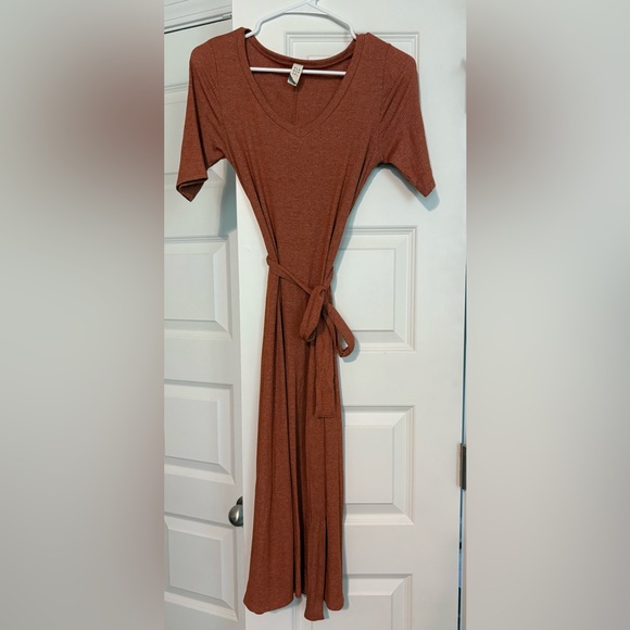 Salmon Midi Dress with Slit and Tie Front - Picture 1 of 3